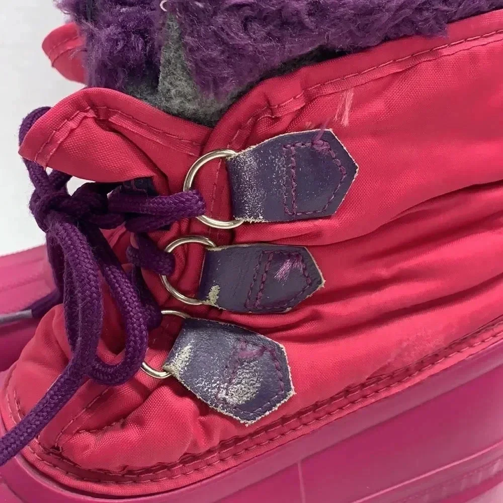 Sorel Boots Lace Up Snow Winter Waterproof Purple Fleece Lined Pink Women Size 6